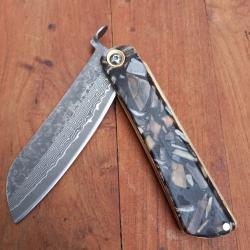 Unique Couteau HIGONOKAMI Manche en Laiton  et mati&egrave;res Fossiles