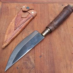 Grand Couteau Artisanal Manche en Bois avec Fourreau en Cuir