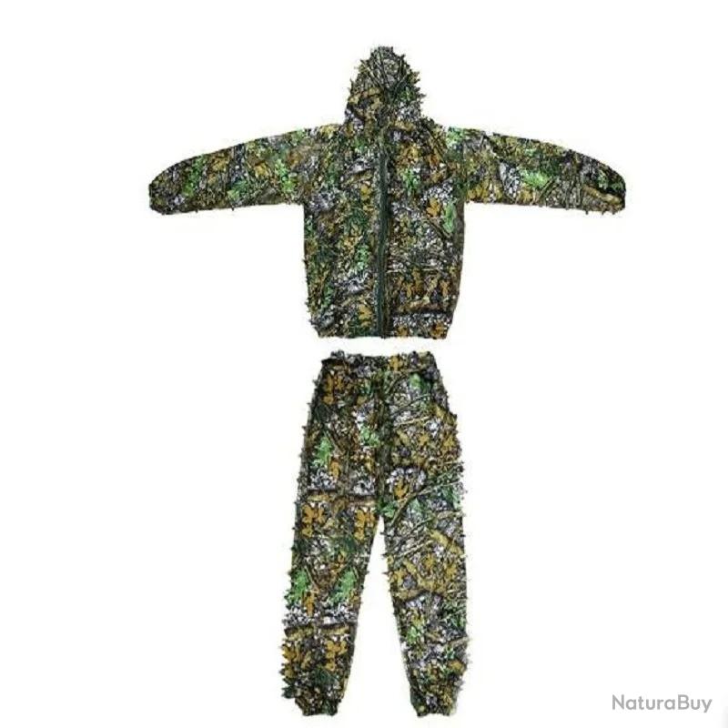Costume Ghillie Adulte Camouflage 3D Feuillage Forêt Jungle Armée, Avec Deux Chapeaux Inclus