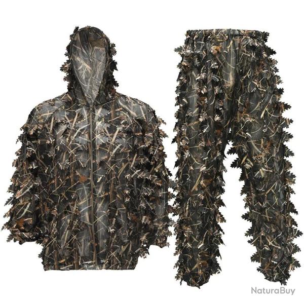 "Costume Ghillie Camouflage Feuilles 3D L�ger Sniper - Tenue For�t Compl�te Veste Capuche Pantalon -