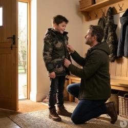 Parka matelass&eacute;e capuche 4 poches polyester coton camo 6 &agrave; 16 ans