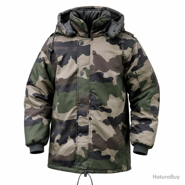 Parka matelass�e capuche 4 poches polyester coton camo 6 � 16 ans