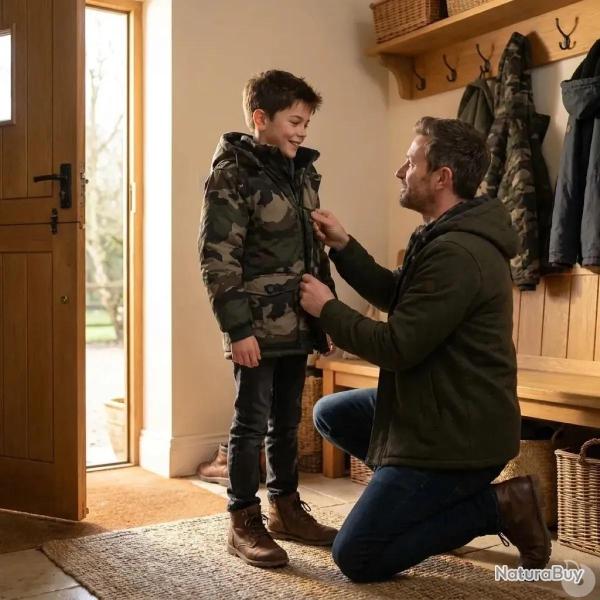 Parka matelass�e capuche 4 poches polyester coton camo 6 � 16 ans