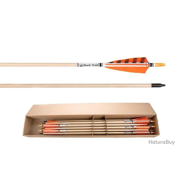 Lot de 12 fl�ches Buck Trail Deluxe en bois d'�pic�a 35 lbs