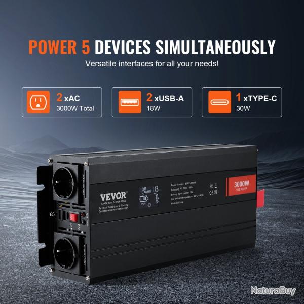 Onduleur � onde sinuso�dale pure 3000 W �cran LCD T�l�commande Haute Qualit�