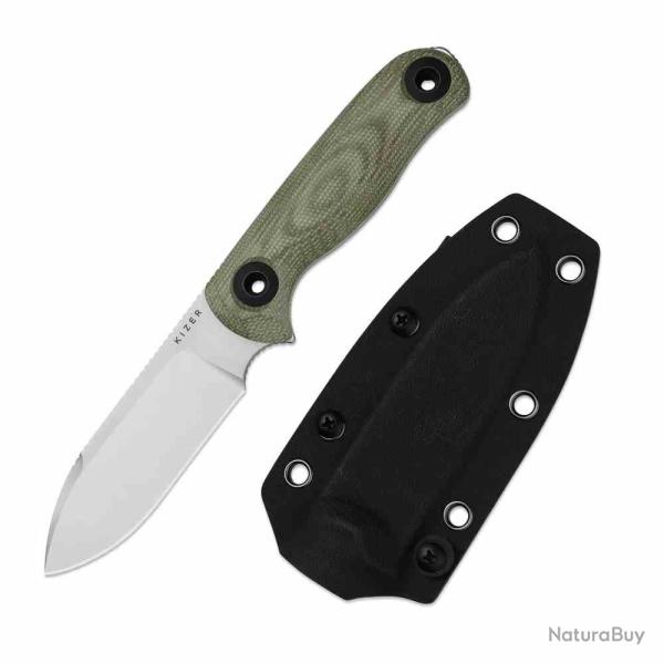 Couteau Lame Fixe Kizer Drop Bear 3 Lame Acier 14C28N Manche Green Micarta Etui Polym�re KI1101A2