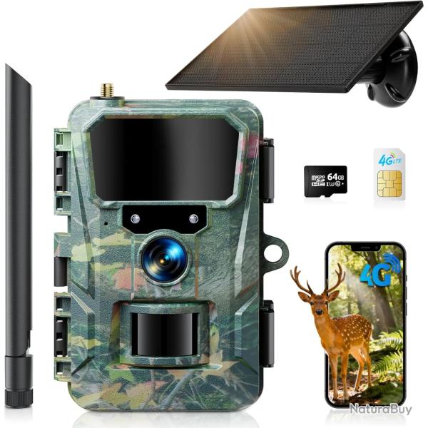 Camra de Chasse 4G, 48MP 2K HD Camera Chasse avec Dtection de Mouvement, 5200mha Batterie  IP66
