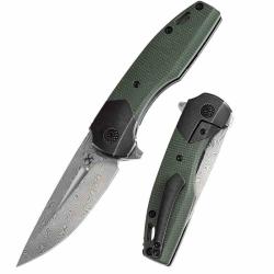 Couteau Pliant Kansept Cassowary Lame Acier Damas Manche Micarta Vert Frame Lock K2065B6