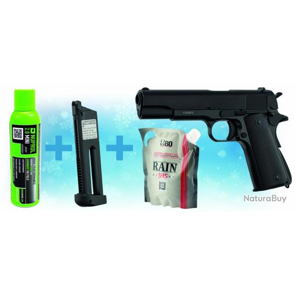 Pack de Noel 1911 GBB KJ Works + Gaz + billes + chargeur