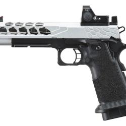 Pistolet Airsoft GBB Stryk Hi-Capa 5.1 Silver Lancer Tactical avec RMR