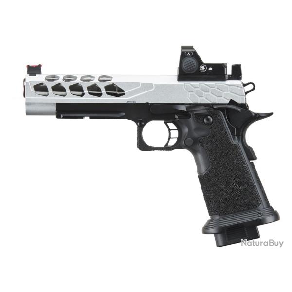 Pistolet Airsoft GBB Stryk Hi-Capa 5.1 Silver Lancer Tactical avec RMR