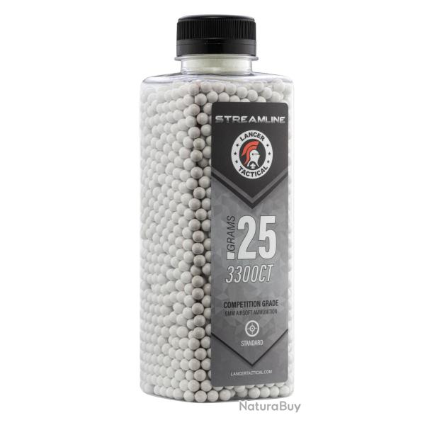 Billes Streamline Lancer Tactical - 0.25g CARTON DE 12 BOUTEILLES DE 3300 BB's LT STREAMLINE - 0.25g