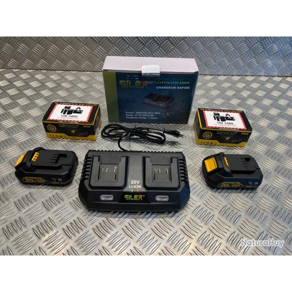 2 x batterie 20v - 2Ah Rida ly777 et chargeur double outils silex Schneider Rida Meterk Liangye