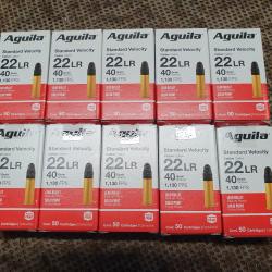 lot de 10 boites soit 500 cartouches AGUILA de 22 LR mle STANDARD VELOCITY à balle plomb de 40 grs
