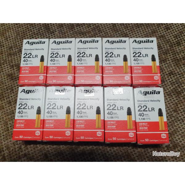 lot de 10 boites soit 500 cartouches AGUILA de 22 LR mle STANDARD VELOCITY  balle plomb de 40 grs