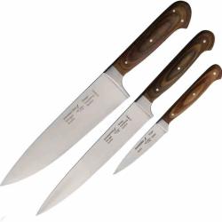 Set de 3 Couteau de Cuisine Lame Acier Inoxydable Manche Bois Marron Set Cuisine ZWB2171