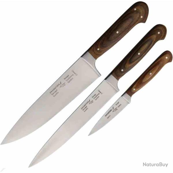 Set de 3 Couteau de Cuisine Lame Acier Inoxydable Manche Bois Marron Set Cuisine ZWB2171