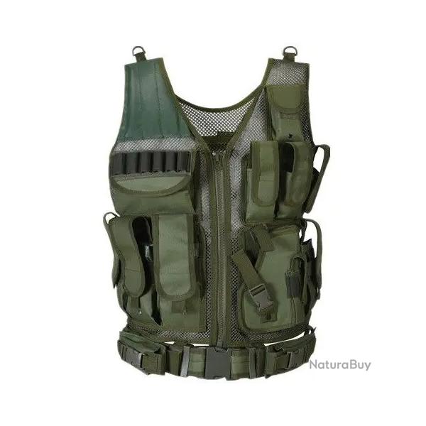 "Gilet Tactique SWAT Multi-Poches Camo Jungle - Body Armor L�ger 10+ Compartiments - Id�al Chasse