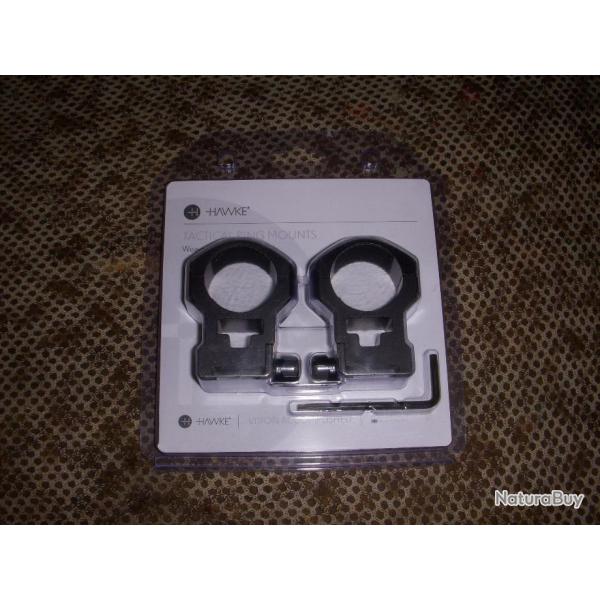 collliers HAWKE srie TACTICAL de 30mm pour rail  WEAVER / PICATINNY de 21 mm  hauteur : EXTRA HIGH