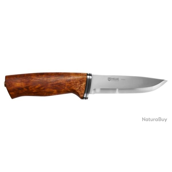 Couteau droit HELLE alden manche en bouleau lame 105mm + tui en cuir