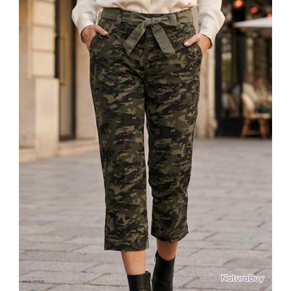 Pantacourt MAYFLOWER MELBA1 en coton kaki le style camouflage ultra confort