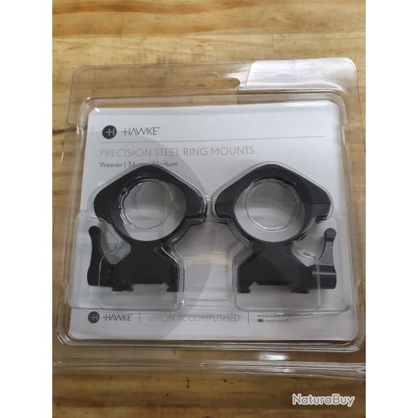 paire de collier amovible a levier HAWKE srie PRECISION STEEL RING MOUNT de 34 mm  hauteur : MEDIUM