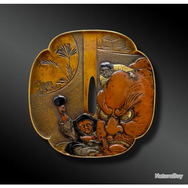 TSUBA Mokko Gata sign� Yamashiro-no-kuni Tenpo - R�gion de Kyoto, Japon - P�riode Edo (1603-1868)