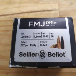 1 boite de 50 balles SELLIER & BELLOT mle FMJ 232grs /15,0 g pour le chargement du 9,3x62