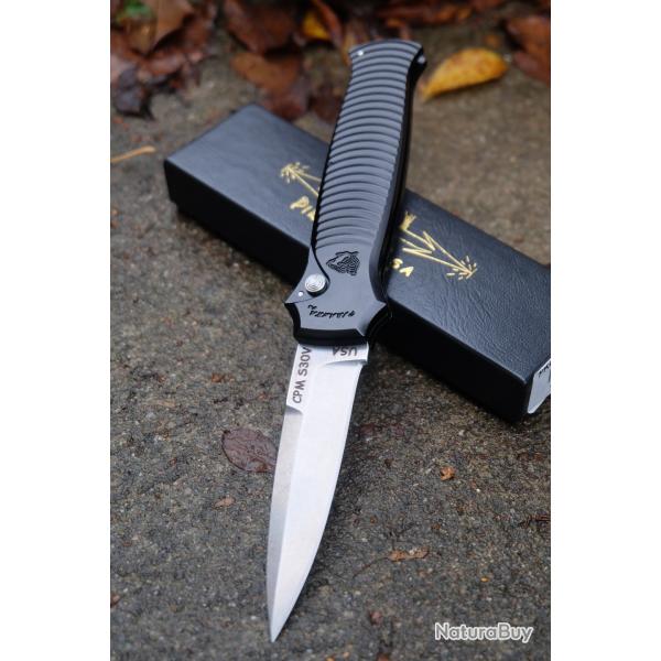 Couteau Automatique Piranha Auto Bodyguard Tactical Blk Lame Acier CPM-S30V Manche Alu USA P6BK
