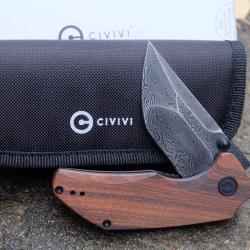 Couteau CIVIVI Thug 2 Cuibourtia Lame Tanto Acier Damas Manche Bois IKBS Linerlock Clip C20028C-DS1