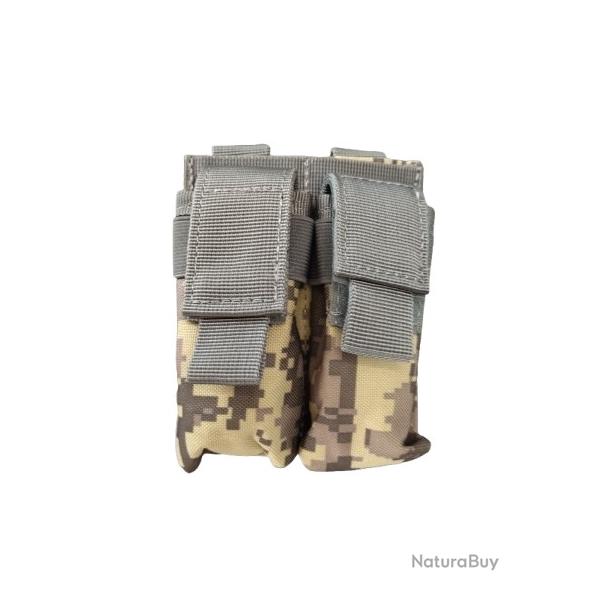 Porte chargeur double tactique - Pixel Gris - Velcro - Pour arme de poing