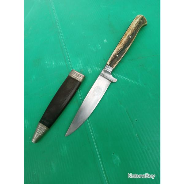 ANCIEN  COUTEAU  ALLEMAND DE BOTTE   "   HUGO KOLLER   "  .  SOLINGEN  .  FOURREAU  CUIR .