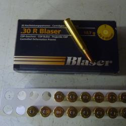 15 balles BLASER CDP 10,7 g  cal. 30R BLASER