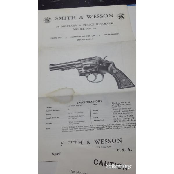 NOTICE D'UTILISATION ET D'ENTRETIEN REVOLVER  SMITH & WESSON