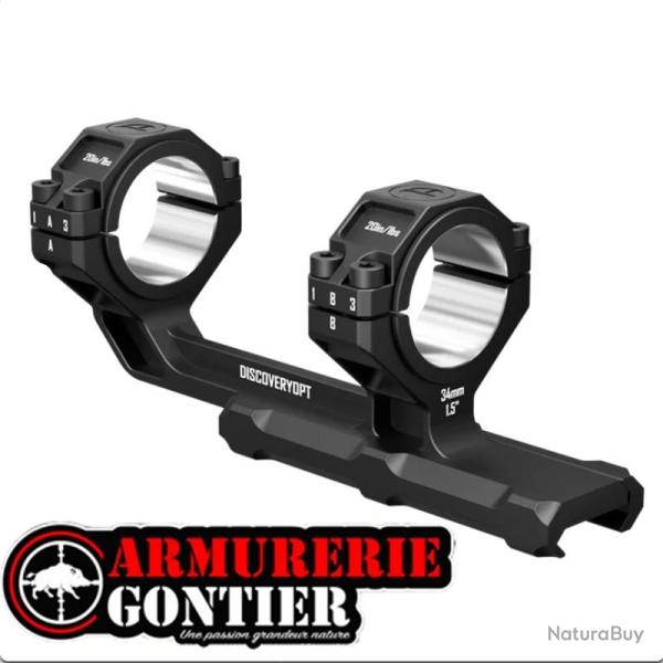 Montages cantilever multi-compatibles DISCOVERYOPT monobloc 0 MOA 30 mm/34 mm pour rail Picatinny