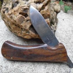 Couteau Piémontais Manche Bois Chêne Drop Point Lame Acier Carbone 1075 Fabric Artisanale