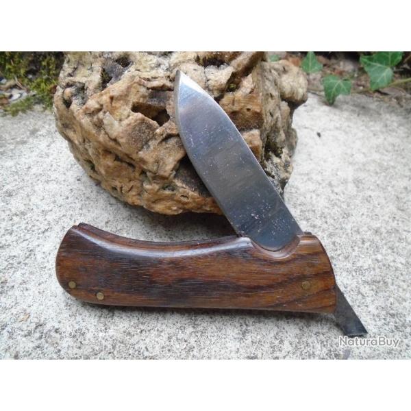 Couteau Pimontais Manche Bois Chne Drop Point Lame Acier Carbone 1075 Fabric Artisanale