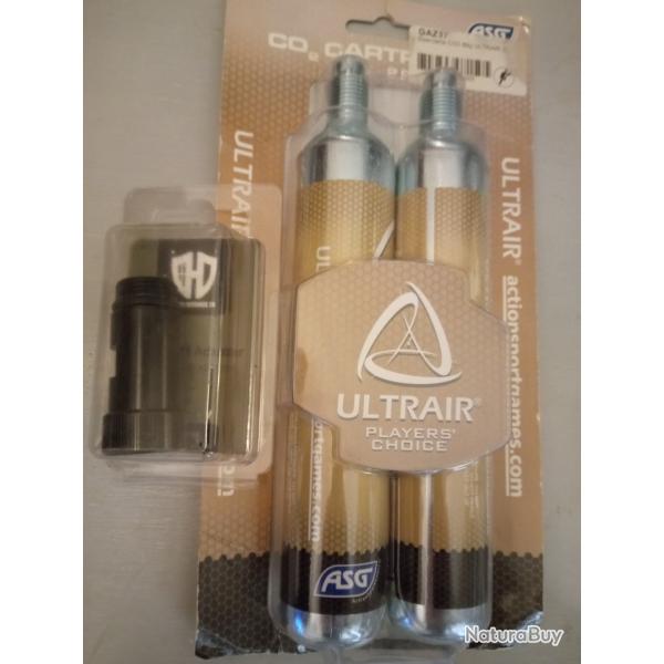 Adaptateur de ligne d�port� + 2 cartouches CO2 88g ULTRAIR