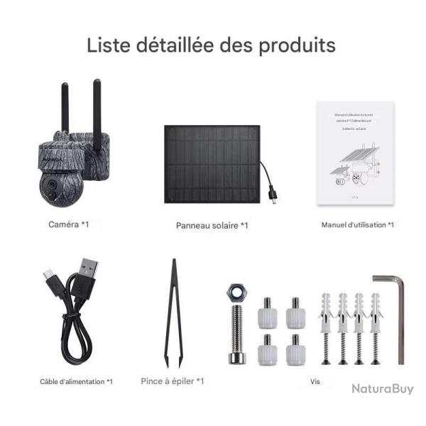 Cam�ra 4G Mobile 4MP SIM *Ench�re* Solaire Rotation Audio Bidirectionnei Vision Nocturne D�tection