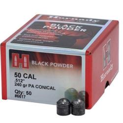 BALLES CONIQUES HORNADY POUDRE NOIRE CAL 50