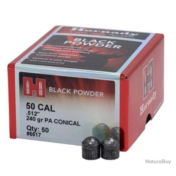 BALLES CONIQUES HORNADY POUDRE NOIRE CAL 50