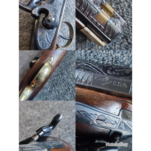 Joli pistolet Kentucky de grand luxe cal 12mm  enti�rement grav� fabrication espagnole AMR de 1975