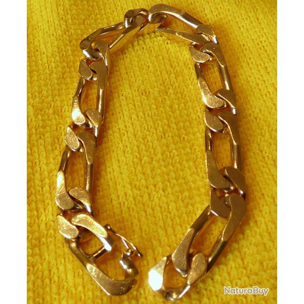 SPLENDIDE, TRES SOLIDE BRACELET EN PLAQUE OR A GROSSES MAILLES Longueur = 20cm poinon PLaqu - OR