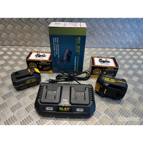2 x batteries 20v - 4Ah Rida ly777 et chargeur double outils Silex Schneider Rida Meterk Liangye