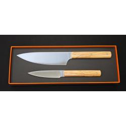 Perceval - Set de 2 couteaux - Couteau demi chef "éminceur" 15cm - office 10cm - Manche olivier | 94