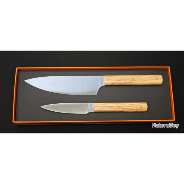 Perceval - Set de 2 couteaux - Couteau demi chef "minceur" 15cm - office 10cm - Manche olivier | 94