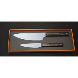Perceval - Set de 2 couteaux - Couteau demi chef "éminceur" 15cm - office 10cm - Manche Pakkawood | 