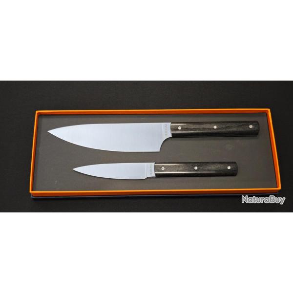 Perceval - Set de 2 couteaux - Couteau demi chef "minceur" 15cm - office 10cm - Manche Pakkawood | 