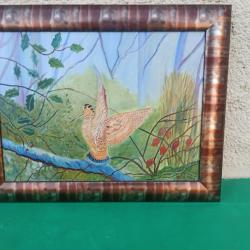 PEINTURE  BECASSE SUR TOILE  .  PETIT PRIX  .