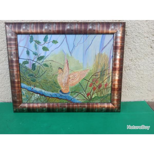 PEINTURE  BECASSE SUR TOILE  .  PETIT PRIX  .